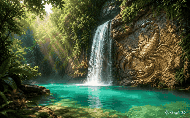 Dschungel Live-Wallpaper — Wasserfall mit Skorpion-Relief
